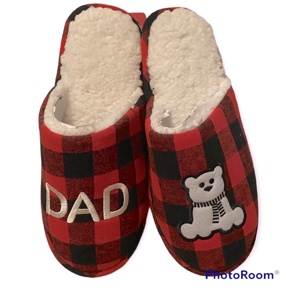 Mens Dad Slippers Size 8-9 Red Plaid NWT